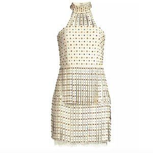 NWT - Alice + Olivia Maddie Studded Leather Fringe Mini Dress